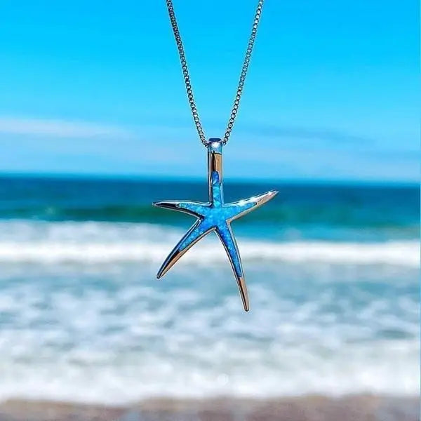 Collier met Sterrenzeepaard Hanger met Blauwe Opale