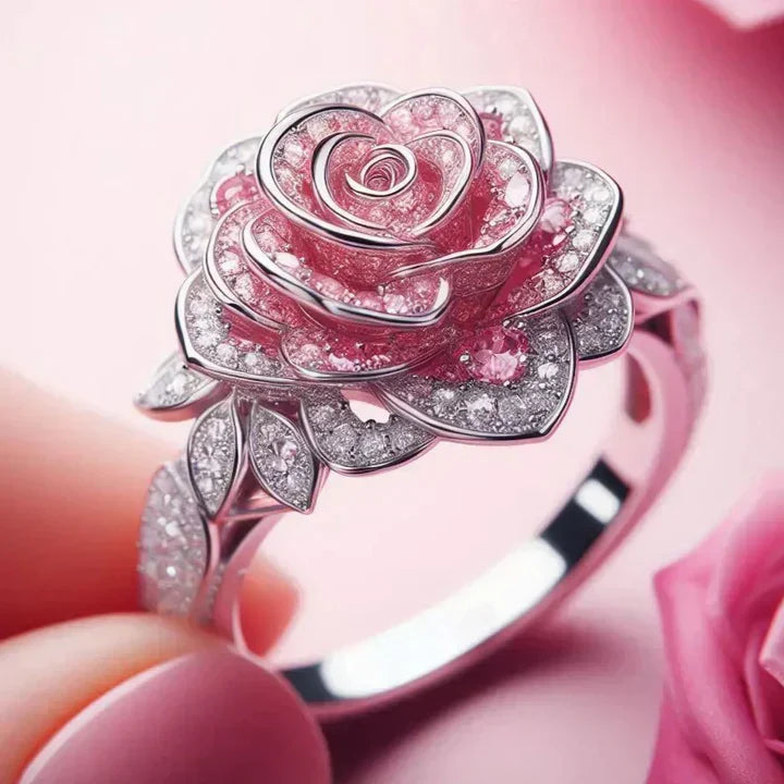 Zilverkleurige ring met exotische bloem