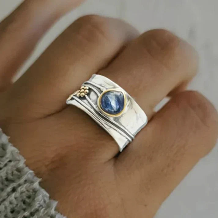 Vintage Blauwe Saffier Ring van Verguld Zilver