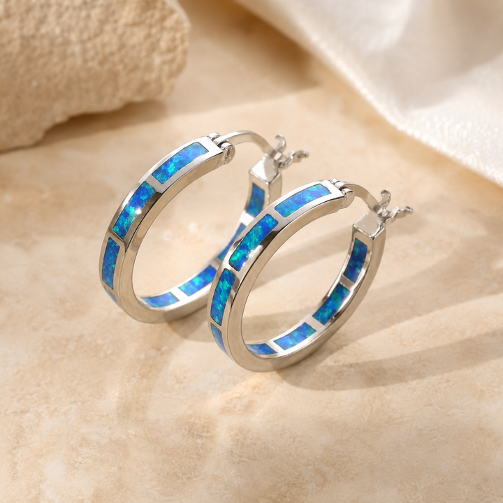 Chique Oorbellen in Cirkel met Blauwe Vuur Opal