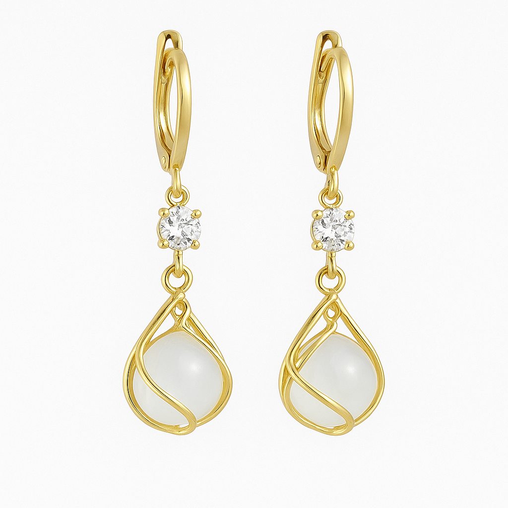 Hangende Oorbellen met Witte Opal