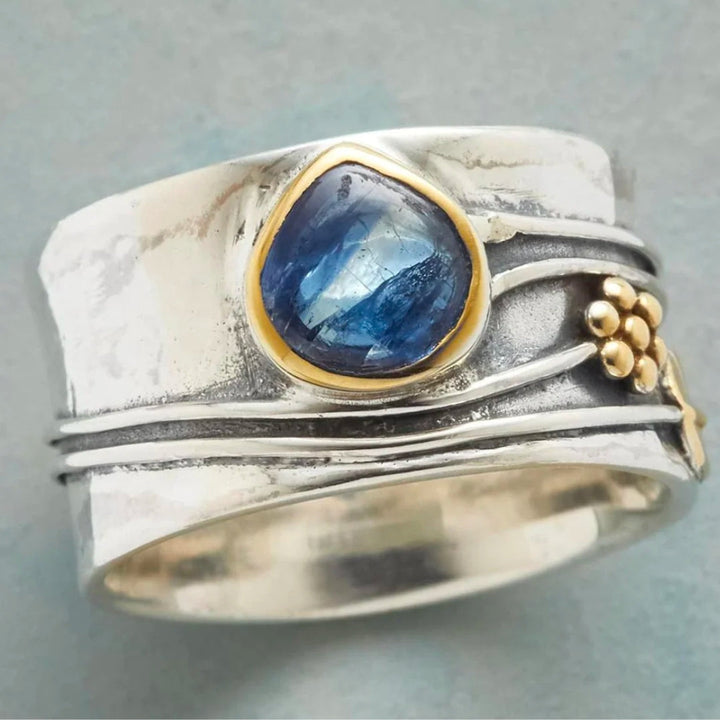 Vintage Blauwe Saffier Ring van Verguld Zilver