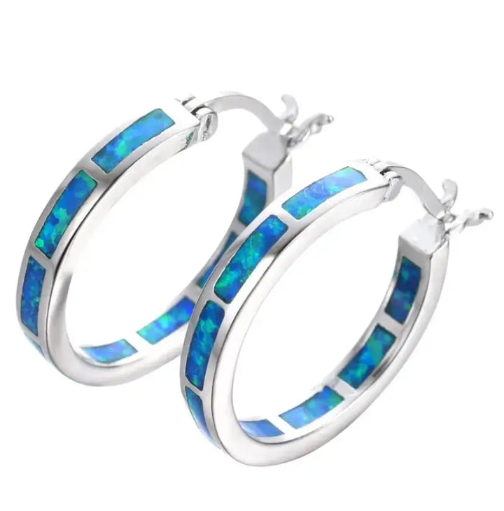 Chique Oorbellen in Cirkel met Blauwe Vuur Opal