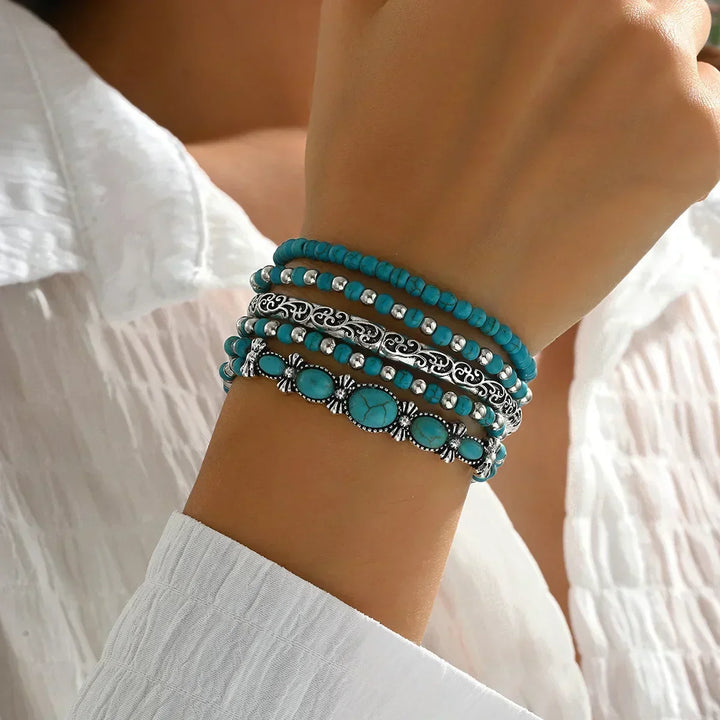 Armbandenset met turquoise kralen