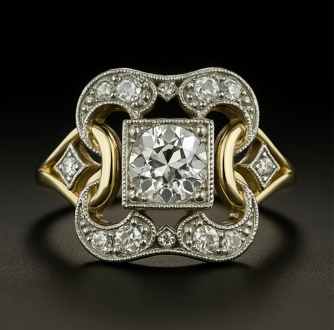 Klassieke goudkleurige ring met vintage kristalsteentje