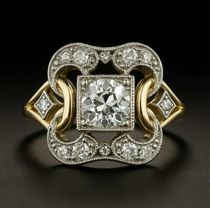 Klassieke goudkleurige ring met vintage kristalsteentje