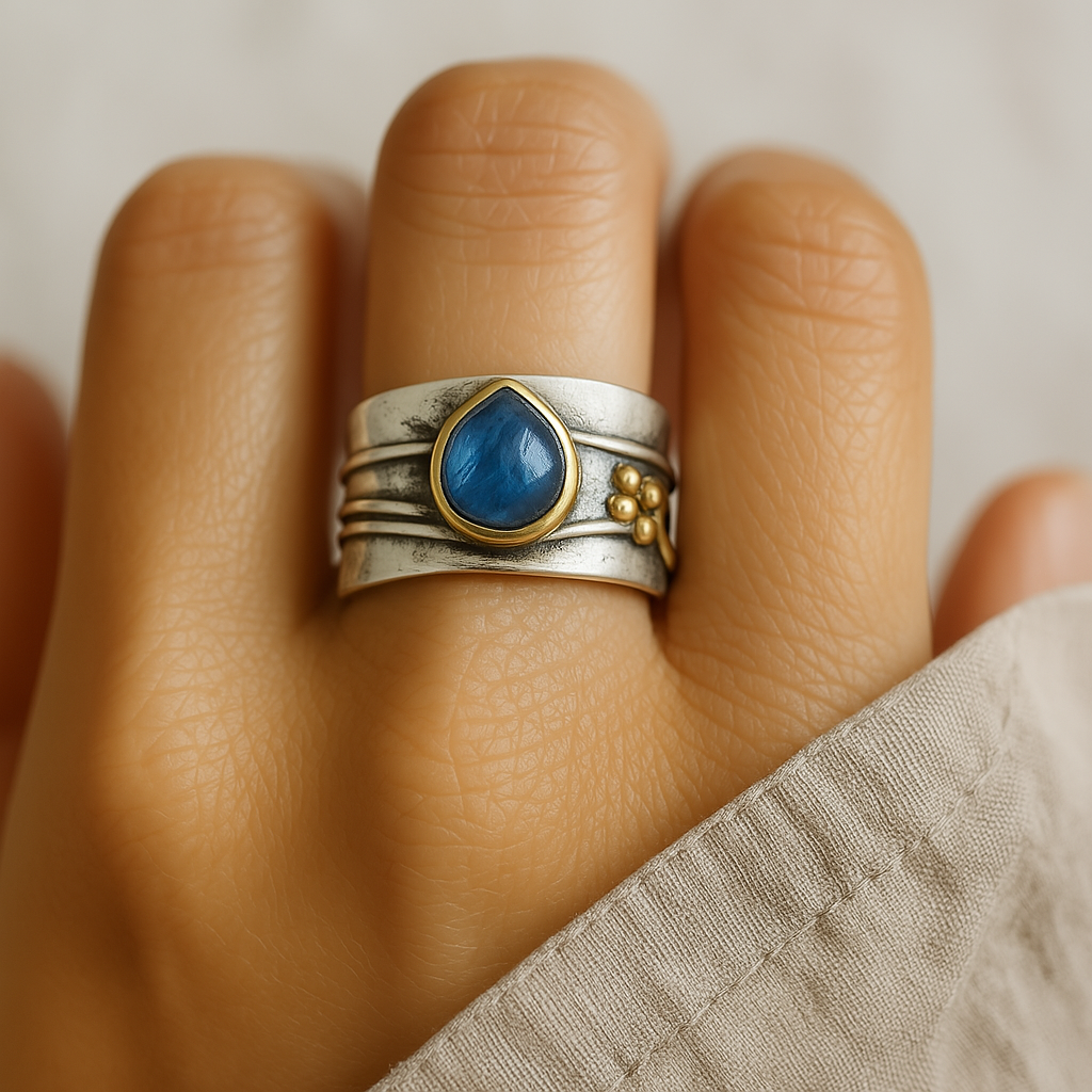 Vintage Blauwe Saffier Ring van Verguld Zilver