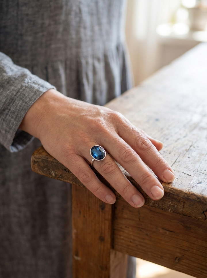 Vintage ring Hemelsblauw met kristalglans